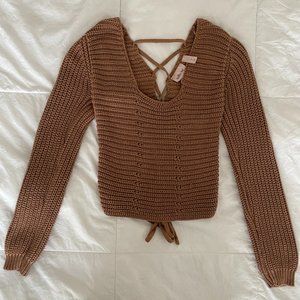Buckle brown Knit Sweater with criss cross tie back. Only worn once!